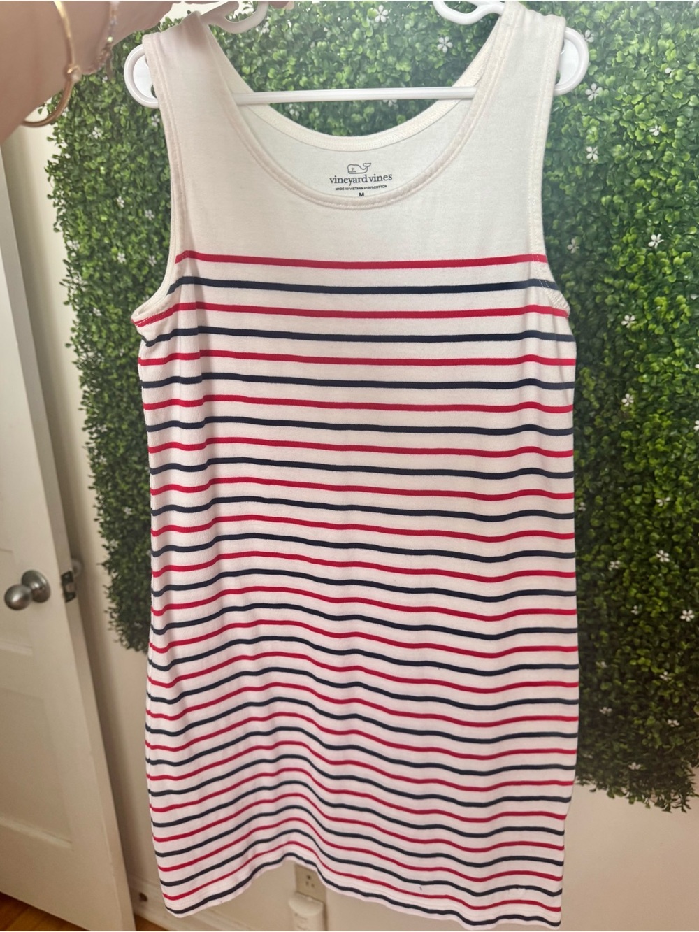 Vineyard Vines Girls White Tank Dress with Red & Navy Stripes Medium